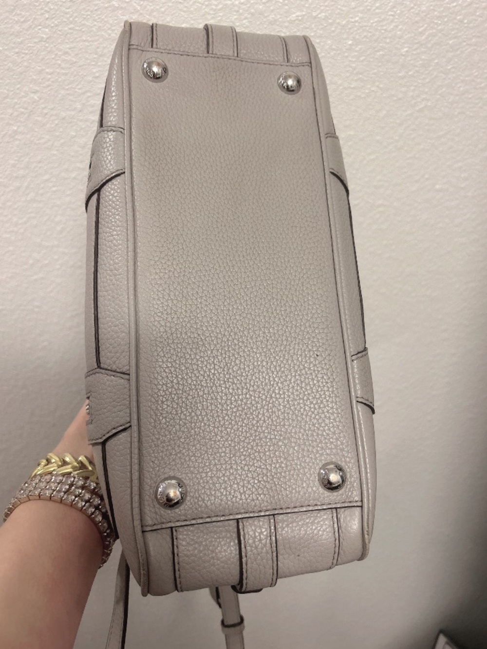 Michael Kors Gray Pebbled Leather Satchel Handbag w/ Crossbody & Silver Hardware - Picture 6 of 6